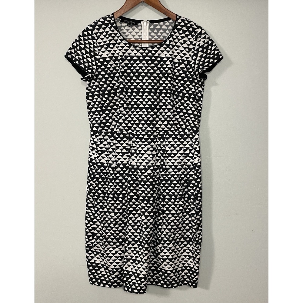 Lafayette 148 New York Women's Dress Size 6 Black White Geometric Print Pockets